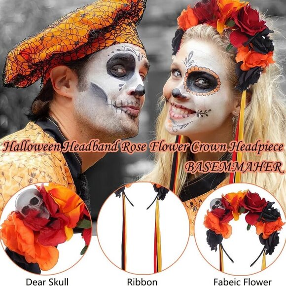 Mexican Day of Dead Flower Headband Floral Crown Halloween Skull Costume Accesso main image 4
